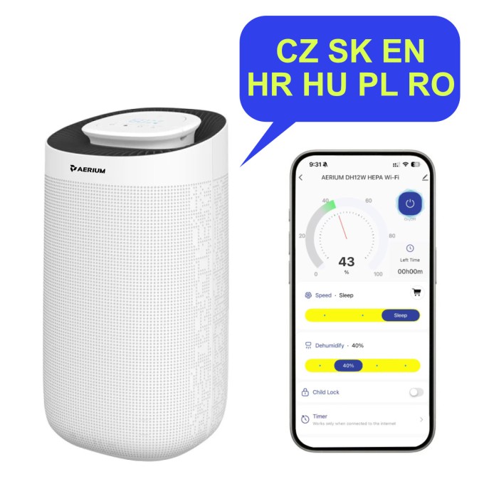 AERIUM DH12W HEPA Wi-Fi luchtontvochtiger en luchtreiniger